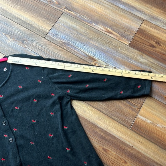 Vintage Baxter & Wells 3/4 Sleeve Black Cardigan with Cardinals Embroidered XL - Picture 9 of 10